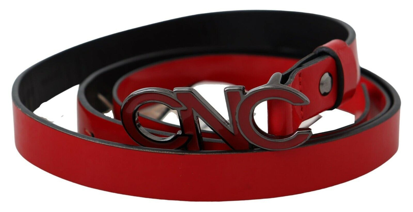 Ceinture en cuir rouge avec boucle noire, style national chic