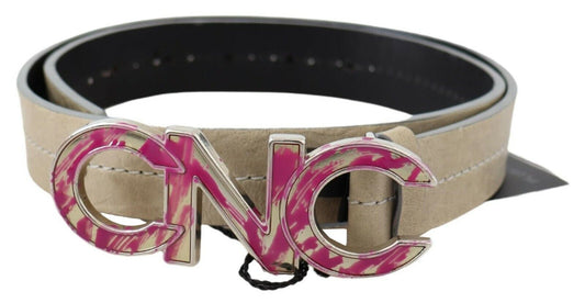 Ceinture en cuir beige avec logo Costume National
