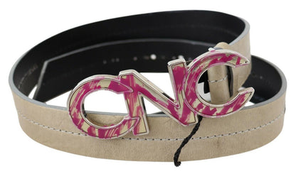 Ceinture en cuir beige avec logo Costume National