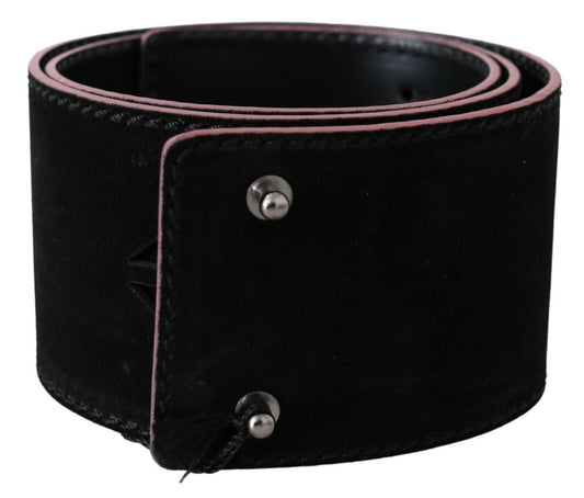Ceinture large et élégante en cuir avec détails métalliques, style national