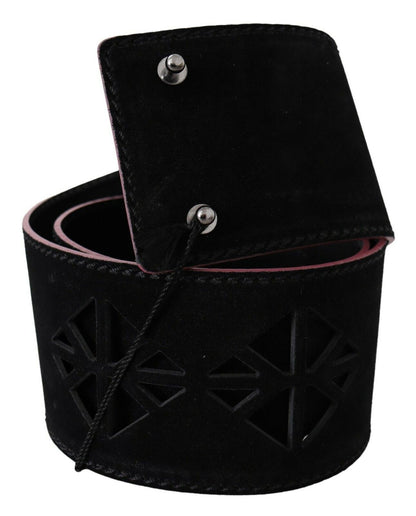 Ceinture large et élégante en cuir avec détails métalliques, style national
