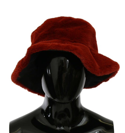 Dolce &amp; Gabbana Red Bordeaux Fur Wide Brim Bucket Hat