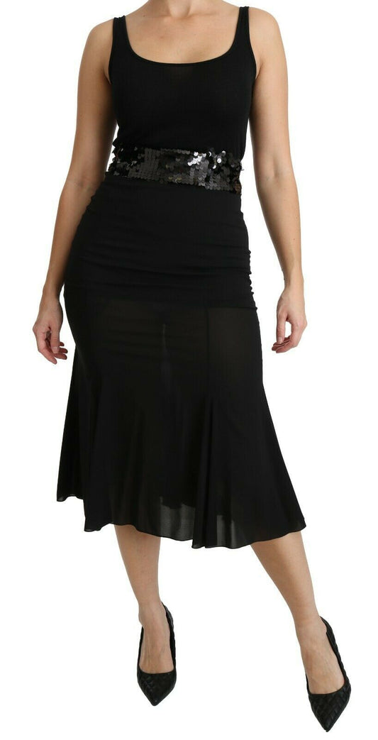 Jupe chic taille haute en soie mélangée noire Dolce &amp; Gabbana