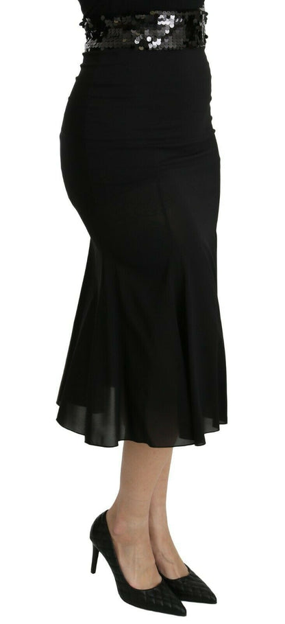 Jupe chic taille haute en soie mélangée noire Dolce &amp; Gabbana