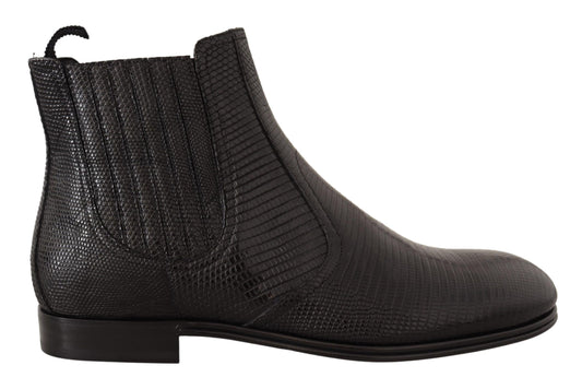 Dolce &amp; Gabbana Élégantes bottines Derby en cuir noir et peau de lézard