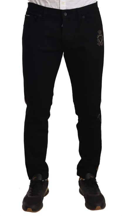 Jean slim noir brodé héraldique Dolce &amp; Gabbana