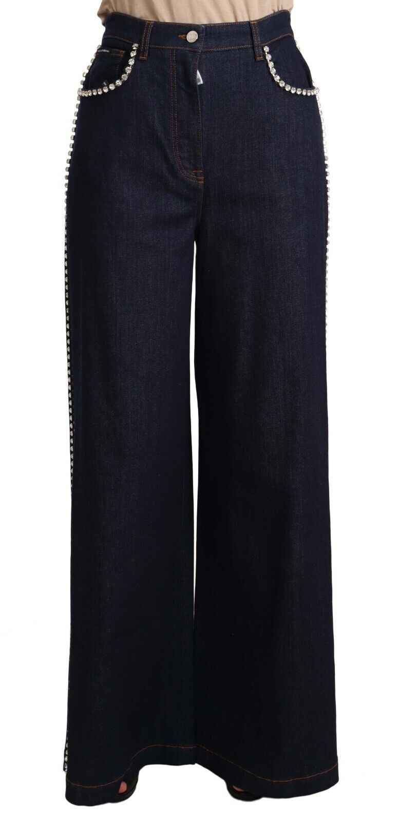 Dolce & Gabbana Dark Blue Crystal Embellished Flare Jeans by Dolce & Gabbana