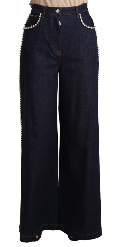 Dolce & Gabbana Dark Blue Crystal Embellished Flare Jeans by Dolce & Gabbana