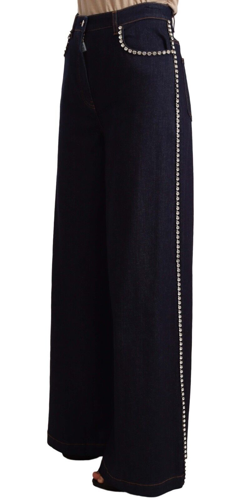 Dolce & Gabbana Dark Blue Crystal Embellished Flare Jeans by Dolce & Gabbana