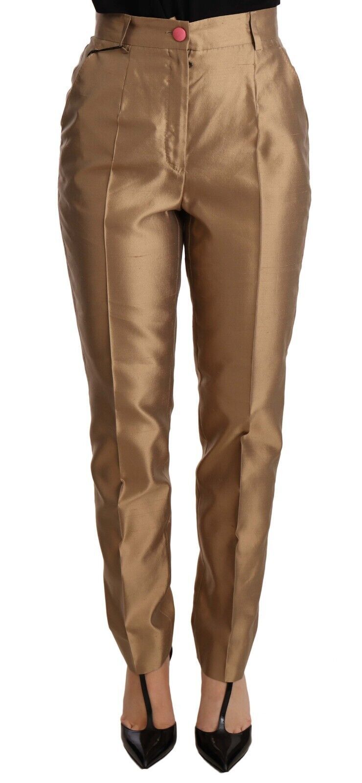 Dolce & Gabbana Gold Silk Tapered Trouser Metallic Pants by Dolce & Gabbana