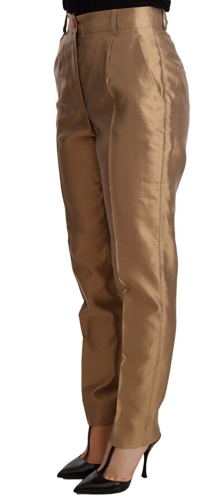 Dolce & Gabbana Gold Silk Tapered Trouser Metallic Pants by Dolce & Gabbana