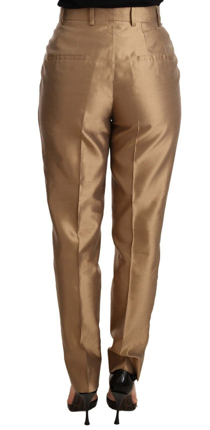 Dolce & Gabbana Gold Silk Tapered Trouser Metallic Pants by Dolce & Gabbana