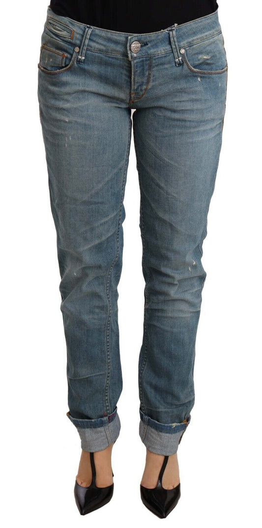 Eight Blue Washed Cotton Folded Hem Women Trouser