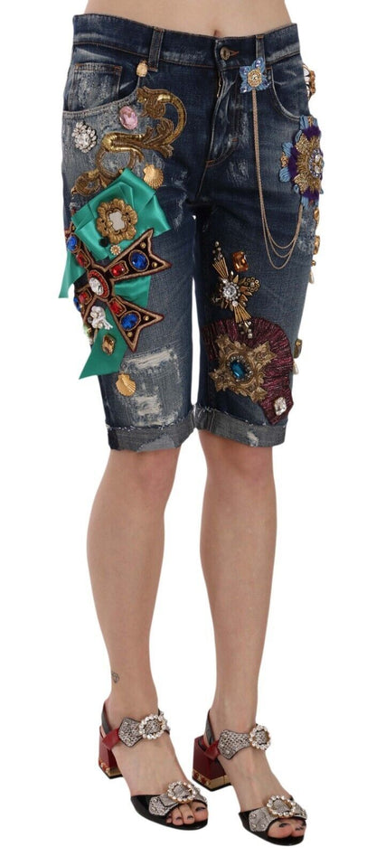 Dolce &amp; Gabbana - Short en jean élégant à ornements jusqu'aux genoux