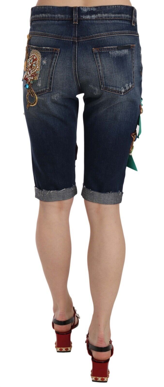 Dolce &amp; Gabbana - Short en jean élégant à ornements jusqu'aux genoux