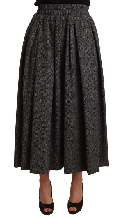 Jupe mi-longue trapèze élégante en laine Dolce &amp; Gabbana en zigzag gris