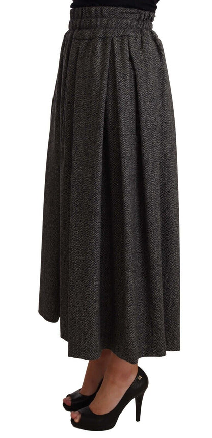 Jupe mi-longue trapèze élégante en laine Dolce &amp; Gabbana en zigzag gris