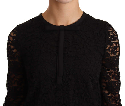 Dolce &amp; Gabbana - Haut élégant à manches longues en dentelle florale noire