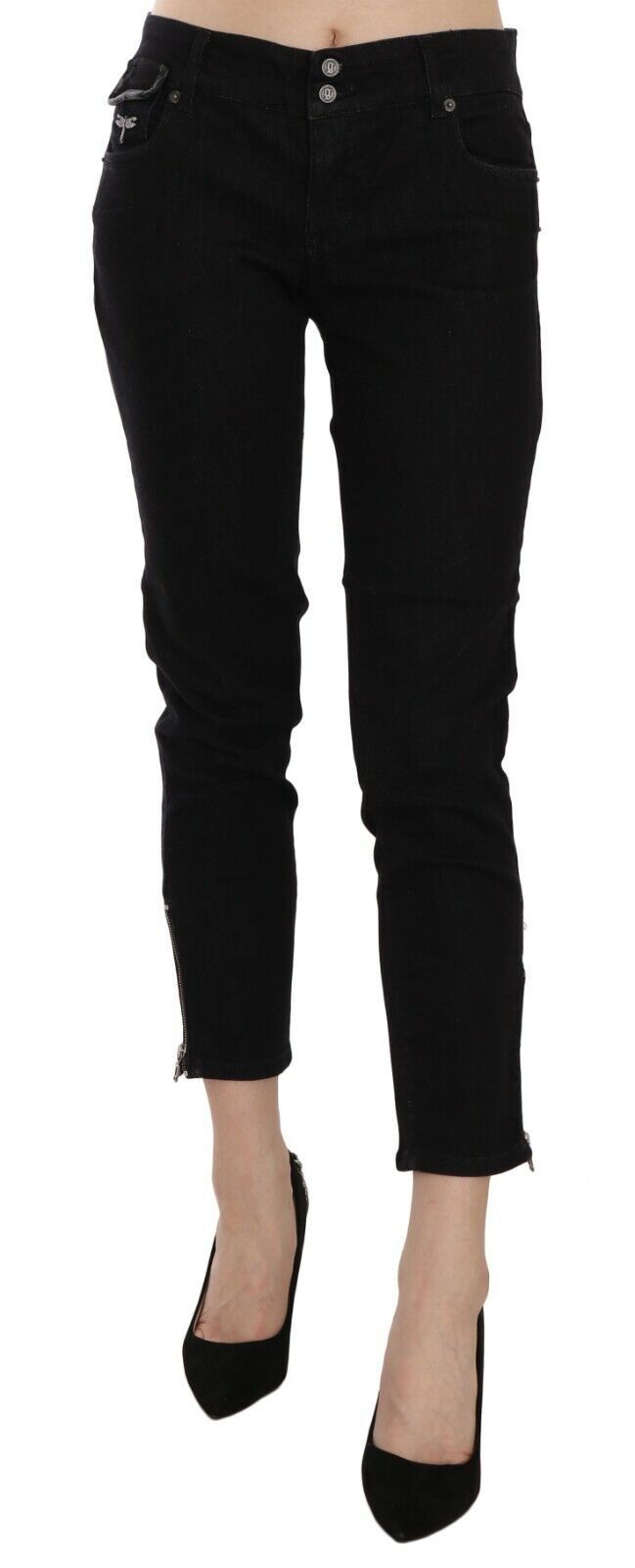 John Galliano Black Mid Waist Cropped Cut Hem Denim Casual Pants by John Galliano