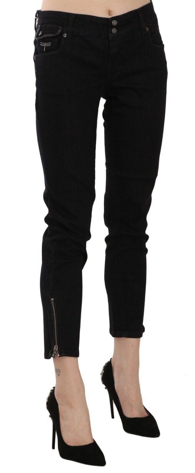 John Galliano Black Mid Waist Cropped Cut Hem Denim Casual Pants by John Galliano