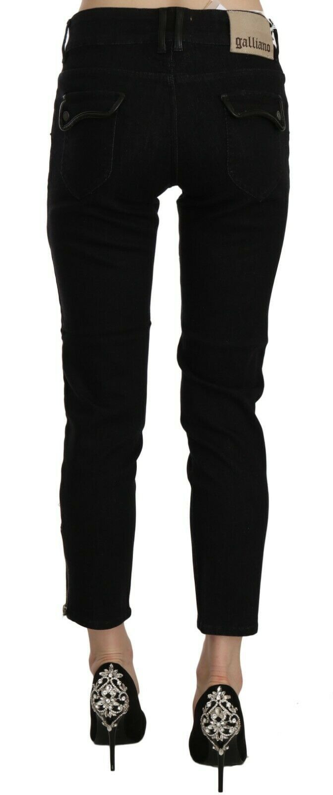 John Galliano Black Mid Waist Cropped Cut Hem Denim Casual Pants by John Galliano