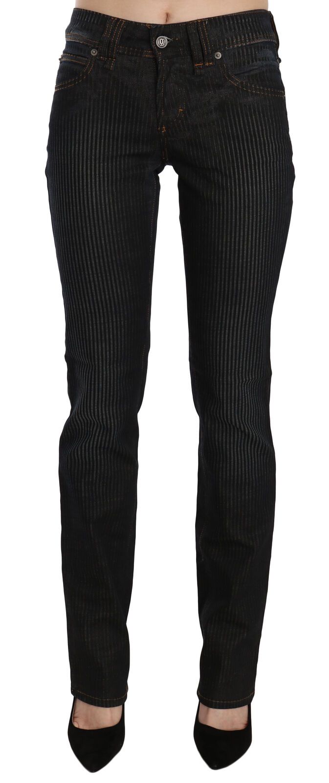 John Galliano Black Mid Waist Slim Fit Corduroy Denim Casual Pants by John Galliano