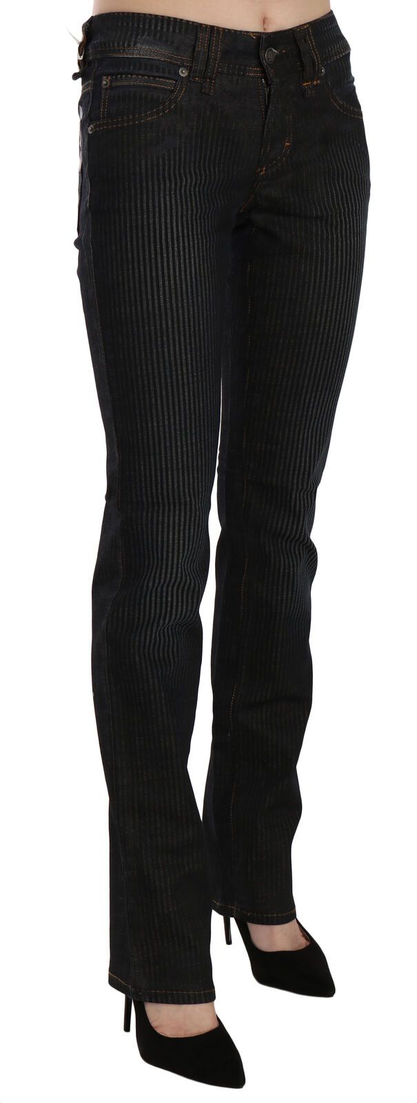 John Galliano Black Mid Waist Slim Fit Corduroy Denim Casual Pants by John Galliano