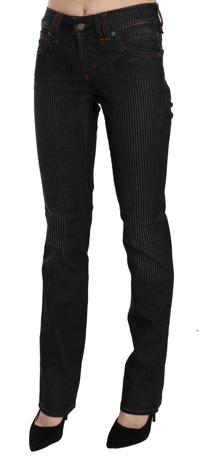 John Galliano Black Mid Waist Slim Fit Corduroy Denim Casual Pants by John Galliano