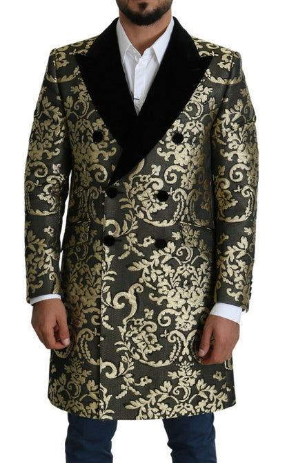 Manteau croisé en jacquard Sicilia doré et noir Dolce &amp; Gabbana