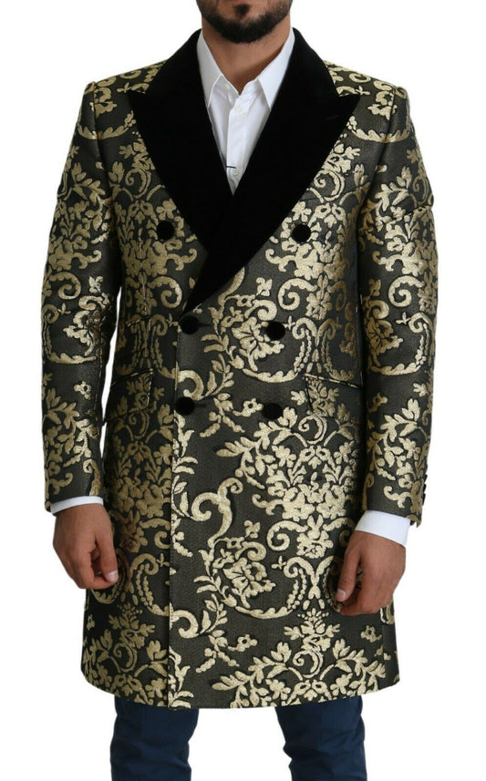 Manteau croisé en jacquard Sicilia doré et noir Dolce &amp; Gabbana