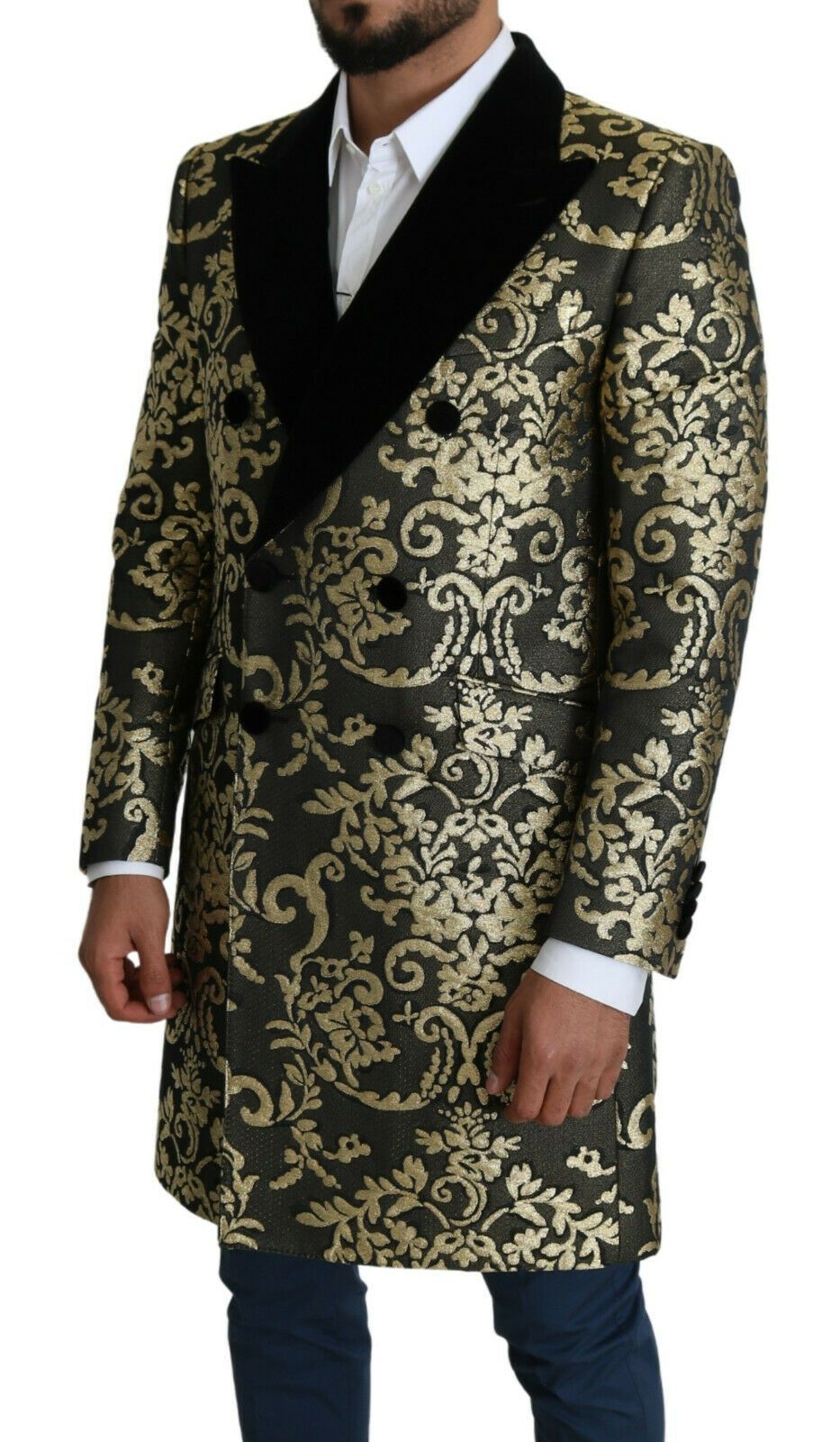 Manteau croisé en jacquard Sicilia doré et noir Dolce &amp; Gabbana