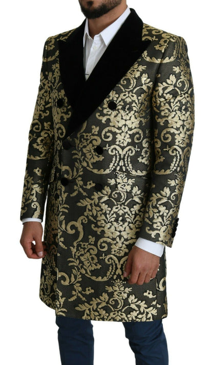 Manteau croisé en jacquard Sicilia doré et noir Dolce &amp; Gabbana