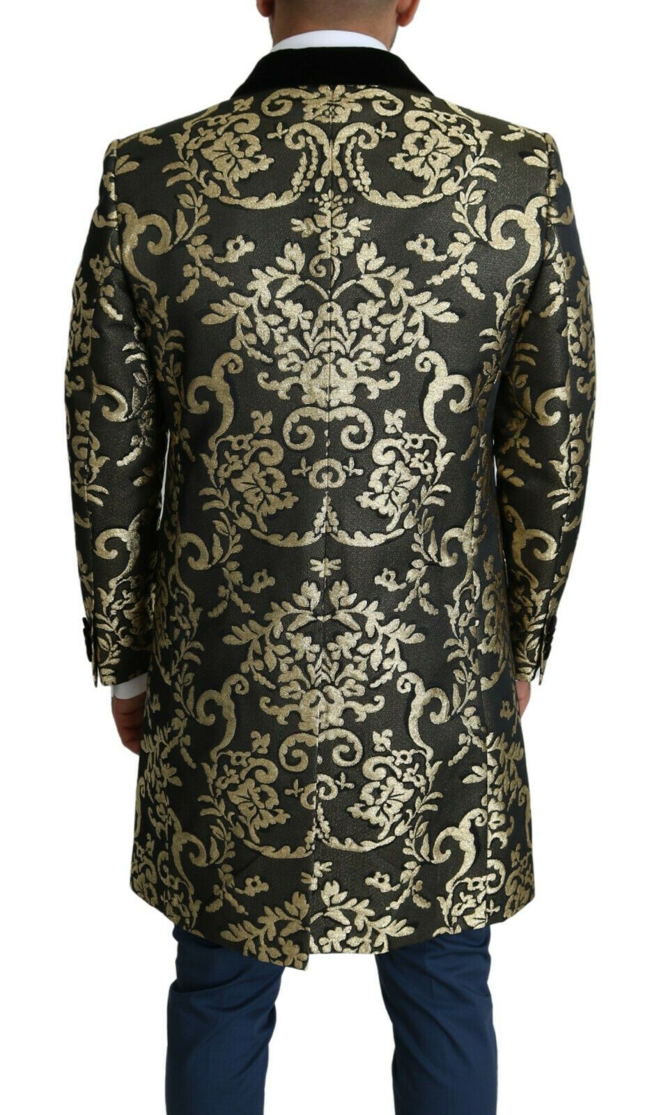 Manteau croisé en jacquard Sicilia doré et noir Dolce &amp; Gabbana