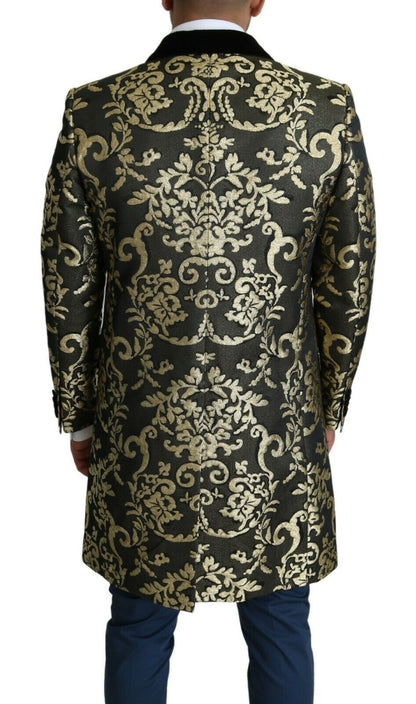 Manteau croisé en jacquard Sicilia doré et noir Dolce &amp; Gabbana