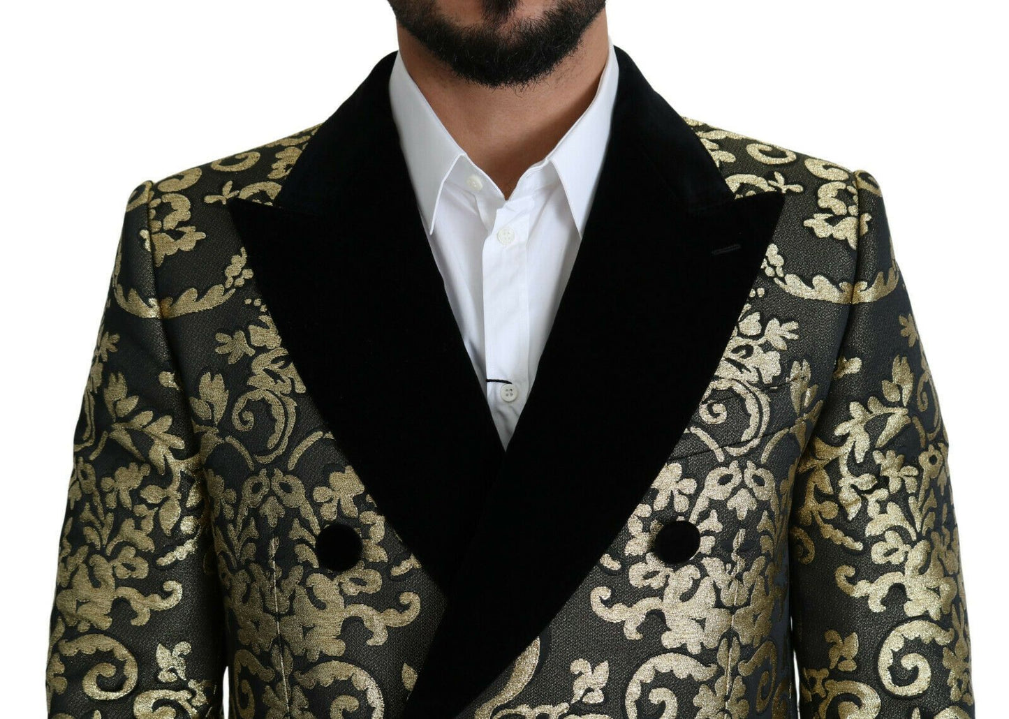 Manteau croisé en jacquard Sicilia doré et noir Dolce &amp; Gabbana