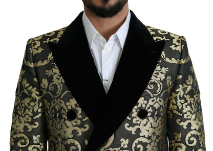 Manteau croisé en jacquard Sicilia doré et noir Dolce &amp; Gabbana