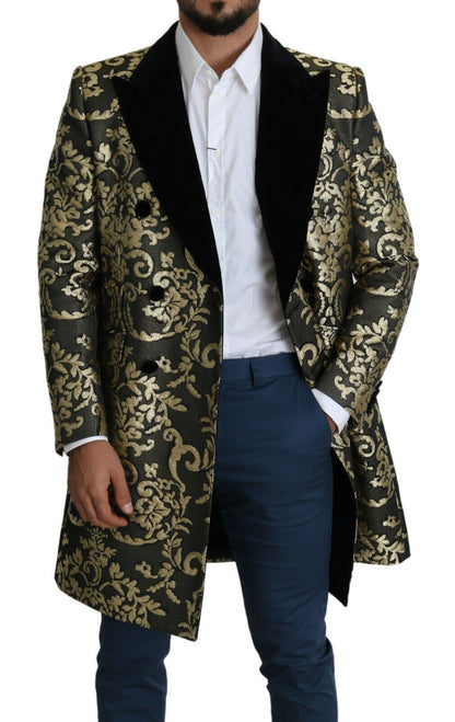 Manteau croisé en jacquard Sicilia doré et noir Dolce &amp; Gabbana