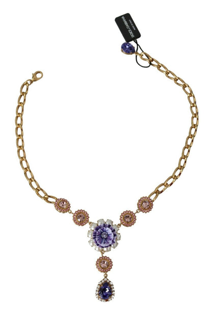 Collier élégant Dolce &amp; Gabbana à breloques florales en cristal doré