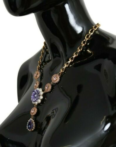 Collier élégant Dolce &amp; Gabbana à breloques florales en cristal doré