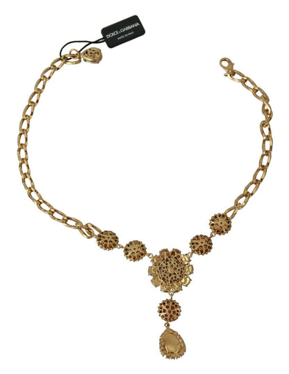 Collier élégant Dolce &amp; Gabbana à breloques florales en cristal doré