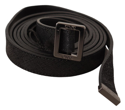Ceinture en cuir noir avec boucle en métal, style national chic