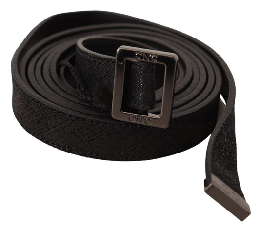 Ceinture en cuir noir avec boucle en métal, style national chic