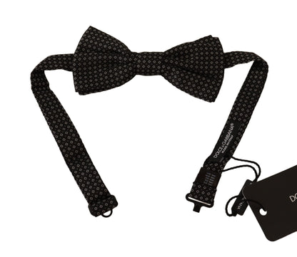 Dolce &amp; Gabbana Black Patterned Adjustable Neck Papillon Bow Tie