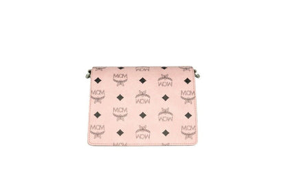 Sac à main à bandoulière MCM Signature en cuir rose doux avec logo diamant