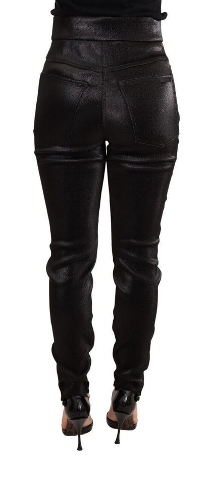 Dolce & Gabbana Black Silver Lurex Thread Cotton Stretch Pants by Dolce & Gabbana