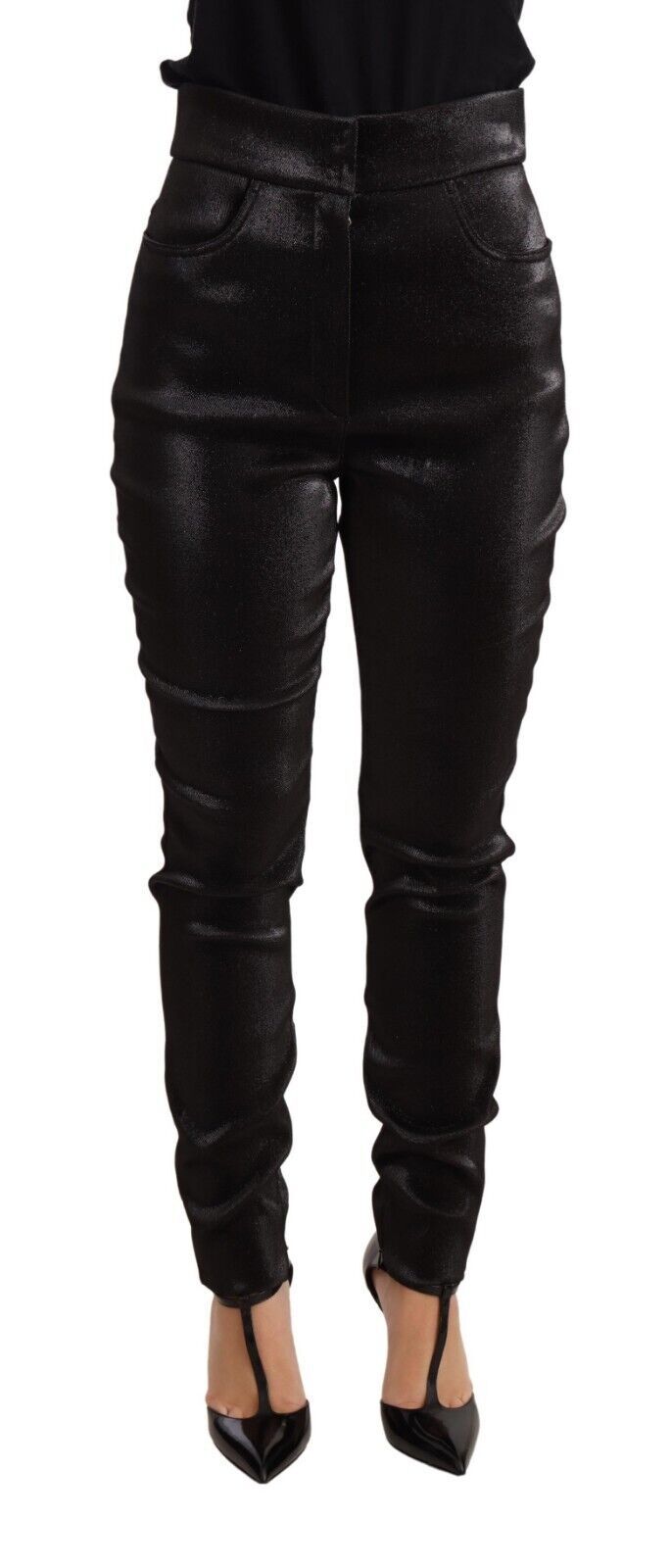 Dolce & Gabbana Black Silver Lurex Thread Cotton Stretch Pants by Dolce & Gabbana