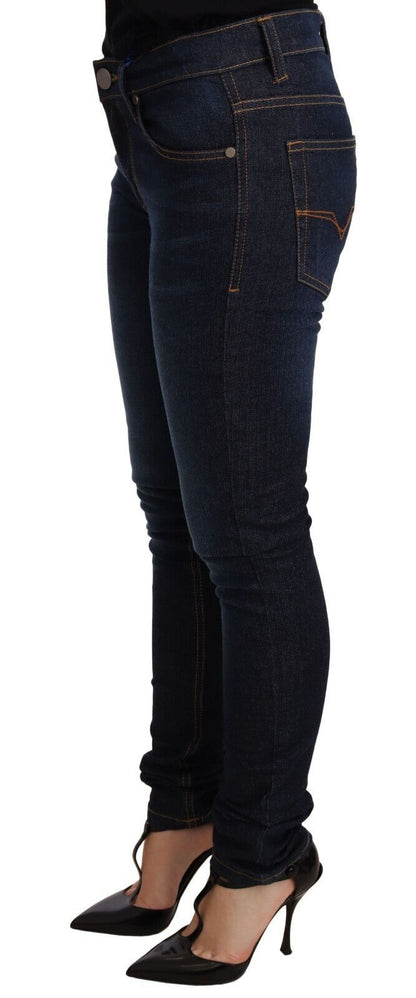 Versace Jeans Dark Blue Cotton Low Waist Skinny Denim Jeans by Versace Jeans