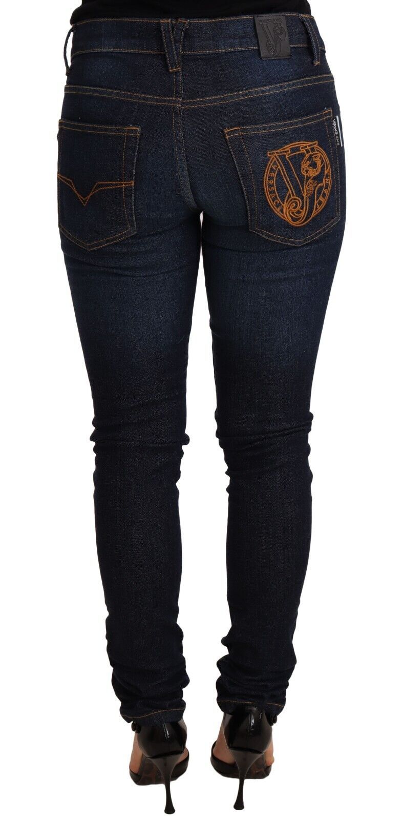 Versace Jeans Dark Blue Cotton Low Waist Skinny Denim Jeans by Versace Jeans