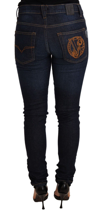 Versace Jeans Dark Blue Cotton Low Waist Skinny Denim Jeans by Versace Jeans
