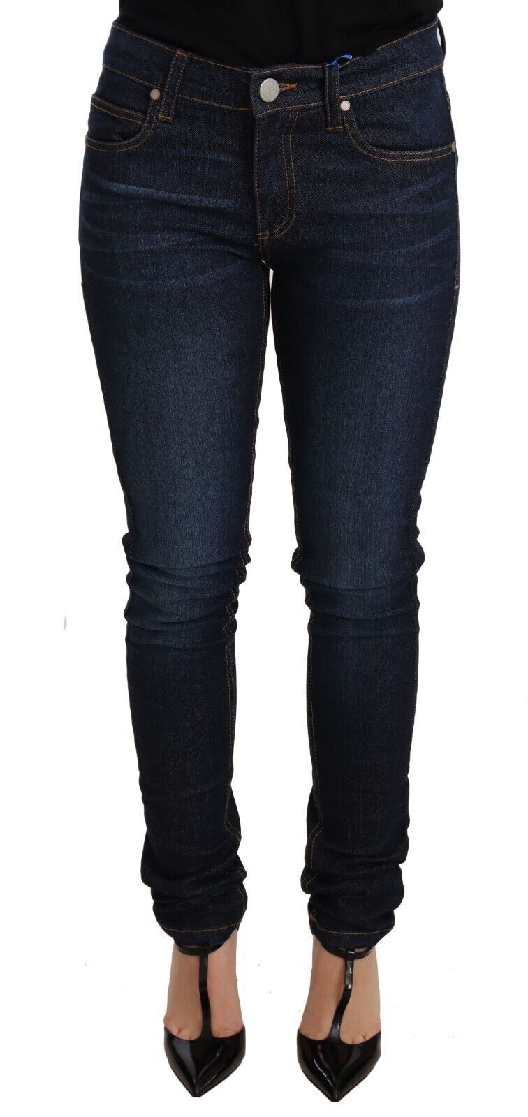 Versace Jeans Dark Blue Cotton Low Waist Skinny Denim Jeans by Versace Jeans